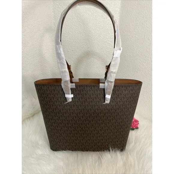 MICHAEL KORS JET SET TRAVEL MD DOUBLE POCKET TOTE SHOULDER BAG MK BROWN MOCHA
